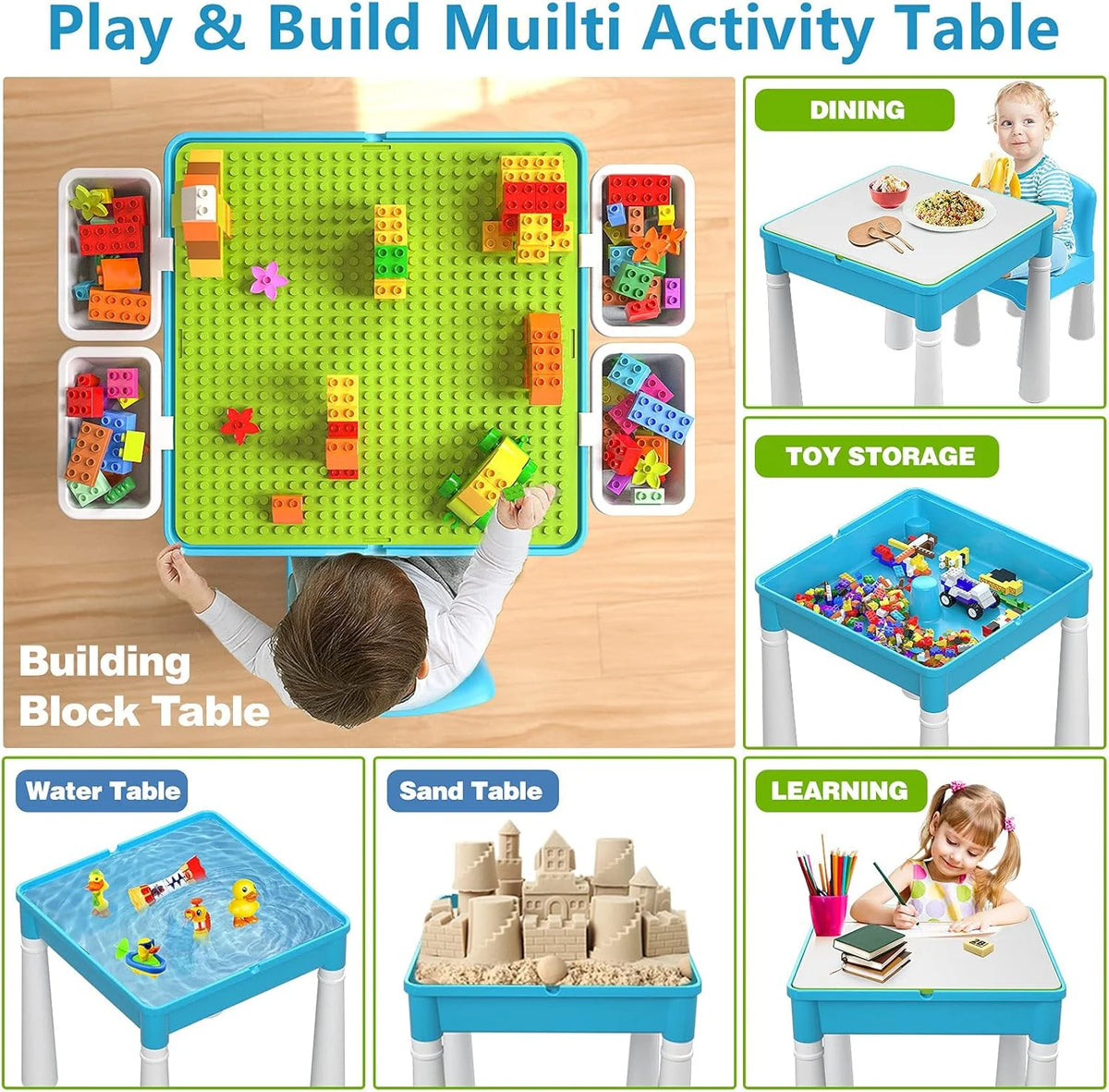 5-in-1 Blocks Creative Building Blocks Table + CHAIR (200 Blocks)