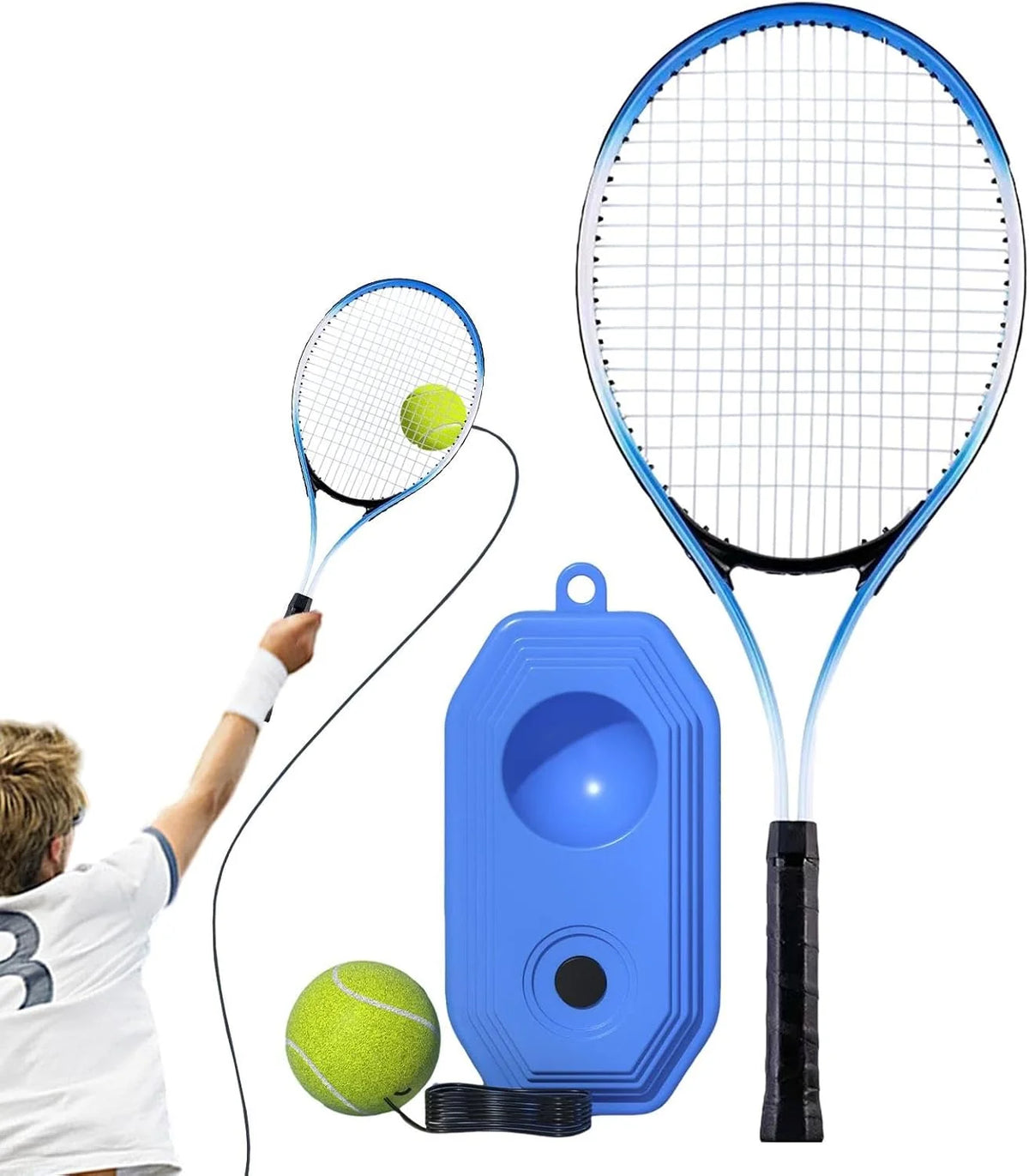 Solo Tennis Trainer Rebound Ball set with + 1 Racquet + String Ball + Fillable Base