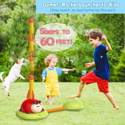 3 In 1 Musical Jump, Ring Toss Game, Stomps & Rocket Launcher for Kids