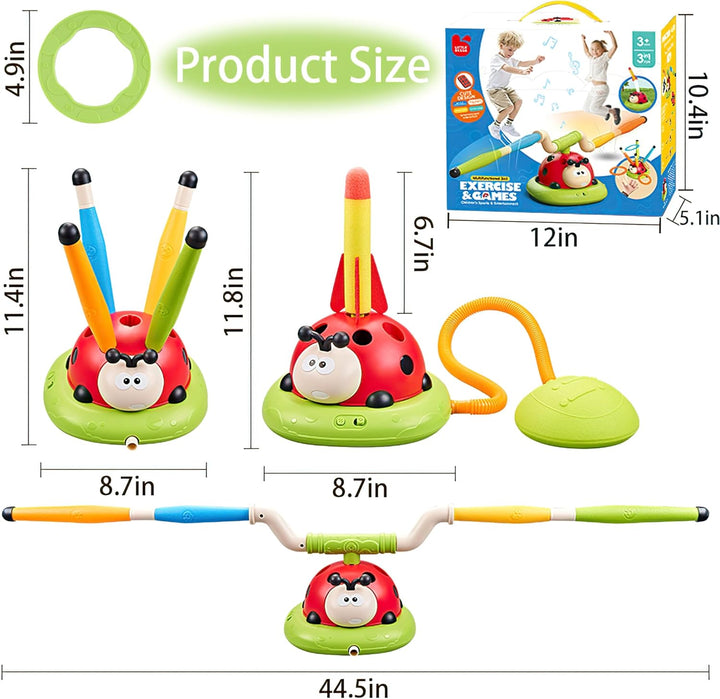 3 In 1 Musical Jump, Ring Toss Game, Stomps & Rocket Launcher for Kids