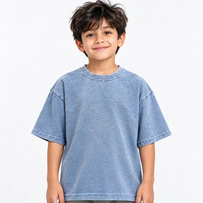 Kids Blue Acid Wash Drop Shoulder Boxy T-Shirt