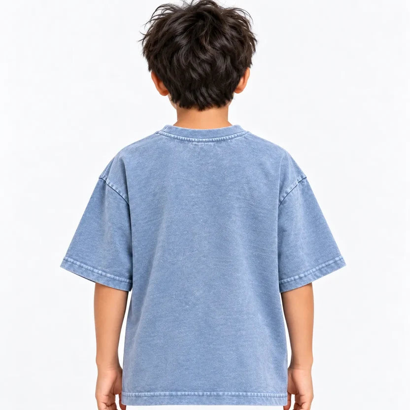 Kids Blue Acid Wash Drop Shoulder Boxy T-Shirt