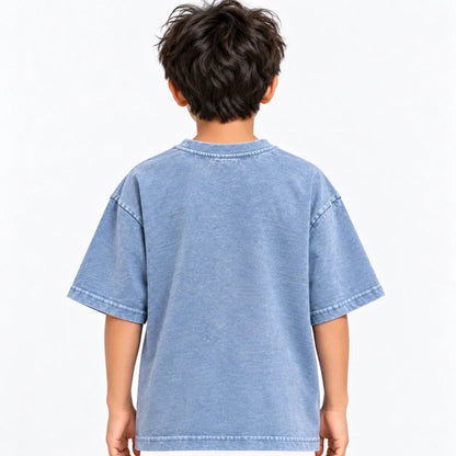Kids Blue Acid Wash Drop Shoulder Boxy T-Shirt