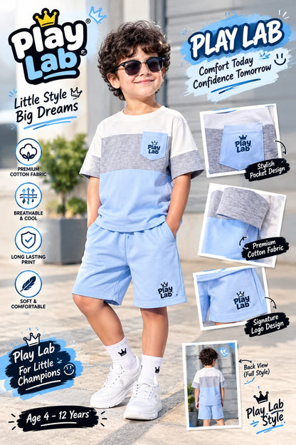 Vacaura 2pcs/Set Boys Casual Colorblock Crew Neck T-Shirt Set, Comfortable & Fashionable For Daily,