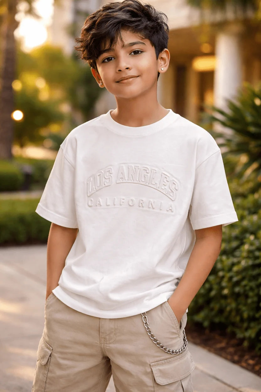Kids Premium Drop Shoulder Stretch T-Shirt – Los Angeles Embossed Design