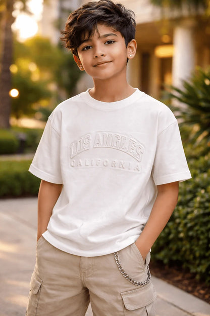Kids Premium Drop Shoulder Stretch T-Shirt – Los Angeles Embossed Design