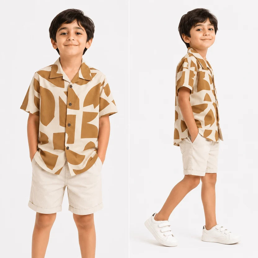 Abstract Printed Half Sleeve Shirt for Boys – Premium Summer Casual Wear (1–15 Years)
